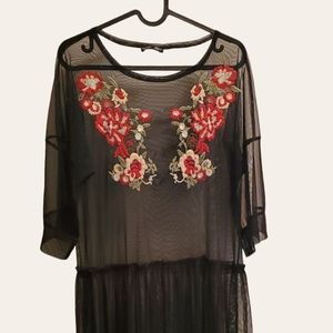 Zara sheer mesh embroidery maxi dress size L